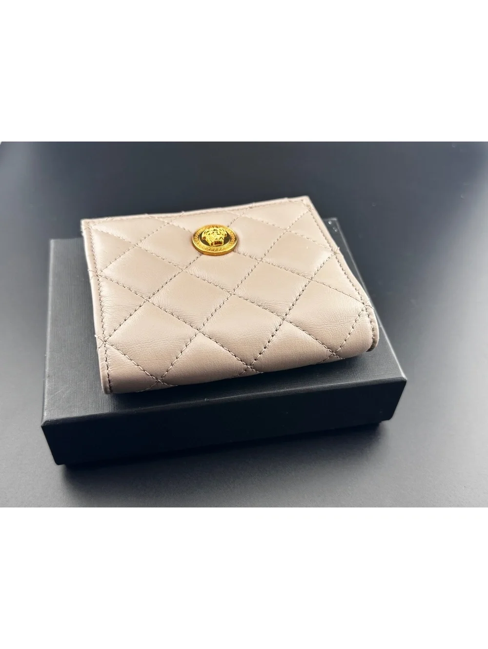 Versace Quilted Leather Wallet with Gold Medusa Button